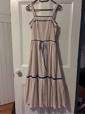Vintage Cream Sundress with Blue Trim